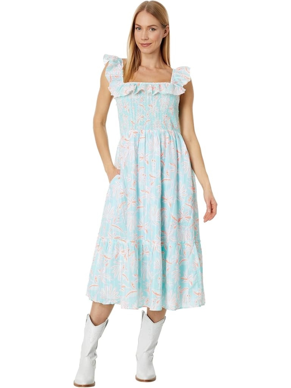Vineyard Vines Size S Cay Floral Smocked Midi Dress